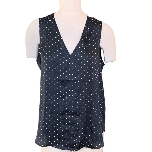 Banana Republic Polka Dot Black White Sleeveless V-Neck Top Sz M #99L - Picture 1 of 8